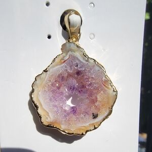 NEW 1.03" x 1.02" GOLD PLATED COPPER AGATE AMETHYST PENDANT